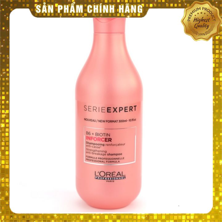 Dầu gội L'oreal Serie Expert B6 + Biotin Inforcer Strengthening Anti-breakage shampoo phục hồi ngăn gãy rụng 300ml