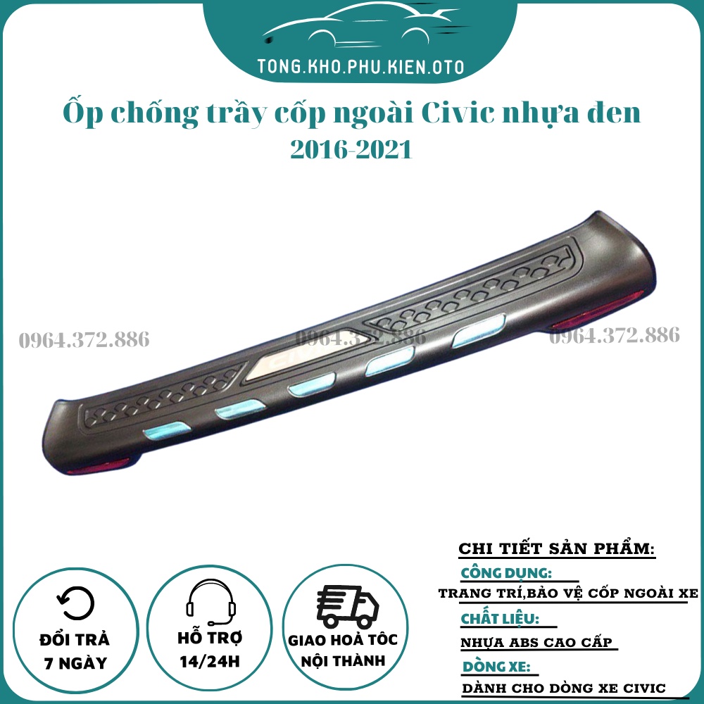 Ốp Chống Trầy Cốp Ngoài Xe Honda Civic 2016-2021, nhựa 3D cao cấp