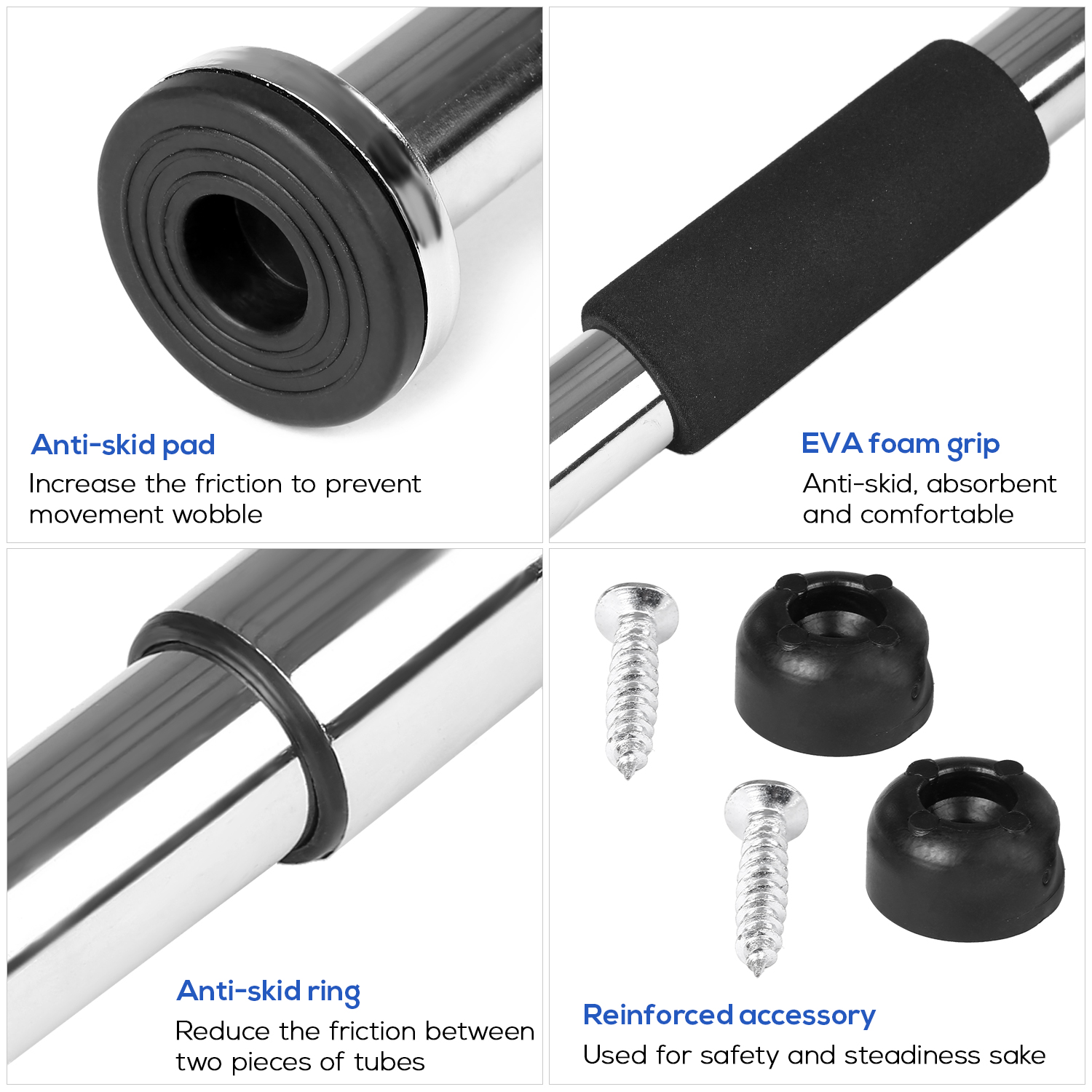 Thanh ngang tập thể dục tại nhà 220LB bằng thép mạ crôm cứng với vòng cao su chống trượt, an toàn và đáng tin cậy