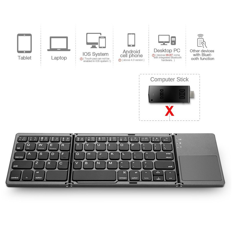 Bàn Phím Không Dây Mini Gấp Gọn Bluetooth Tích Hợp Touchpad B033 AZONE