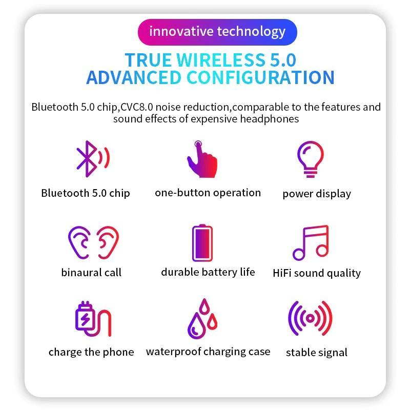 8D Tai Nghe Không Dây Bluetooth VINETTEAM V5.0 Thể Thao Tai Nghe Không Dây LED Màn Hình Điều Khiển Cảm Ứng Stereo Tai Nghe Nhét Tai Có Mic , Chống Nước IPX5, Tương Thích Cao Cho Tất Cả Điện Thoại - Hàng Nhập Khẩu