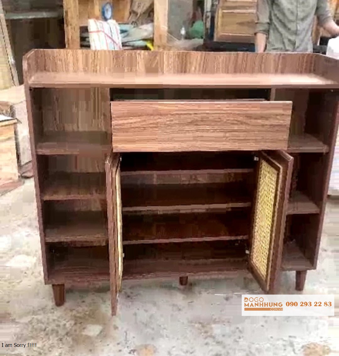 Tủ dày dép cánh mây ngang 1m2 màu nâu óc chó - Đồ Gỗ Mạnh Hùng