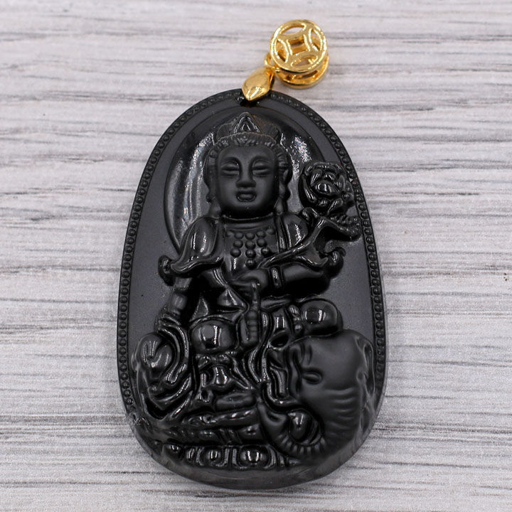 Mặt Phật Bồ tát Phổ hiền - thạch anh đen 4.3cm - tuổi Thìn, Tỵ