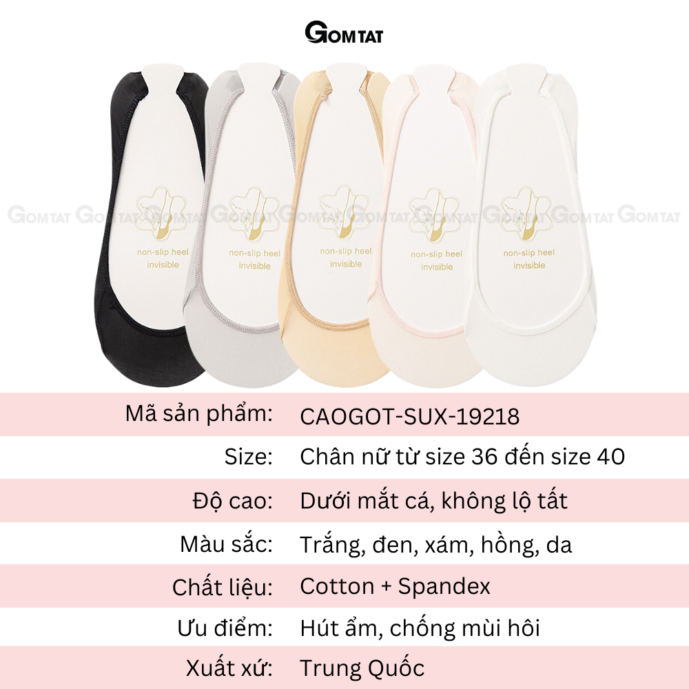 Combo 5 đôi tất đi giày cao gót nữ, vớ giày cao gót có miếng đệm cao su chống tuột gót - CAOGOT-SUX-19218-CB5