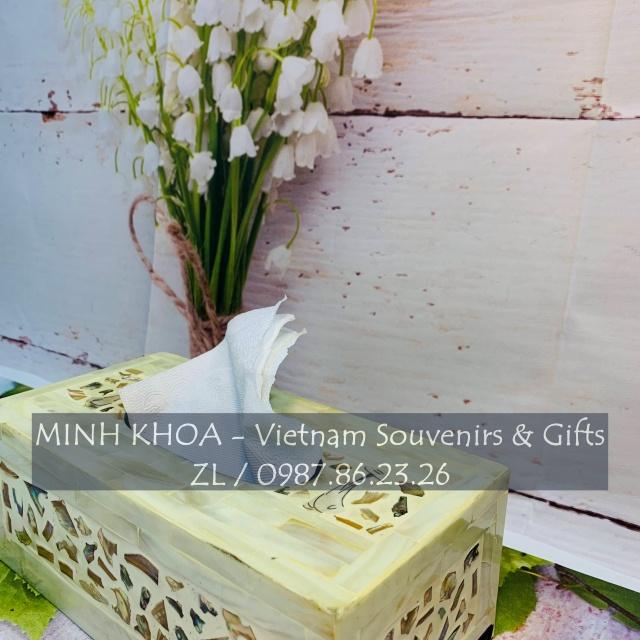 Hộp Đựng Giấy Ăn Để Bàn Sơn Mài Khảm Trai Cao Cấp Xuất Nhật - Pearl Tissue Box