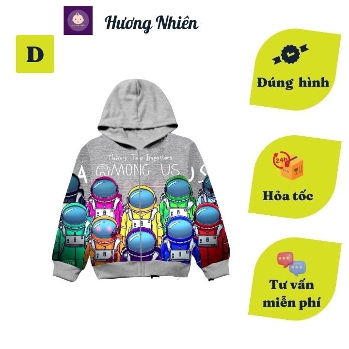 Áo khoác trẻ em Among Us từ 23-60kg- Thun cotton da cá thoáng mát - Hương Nhiên