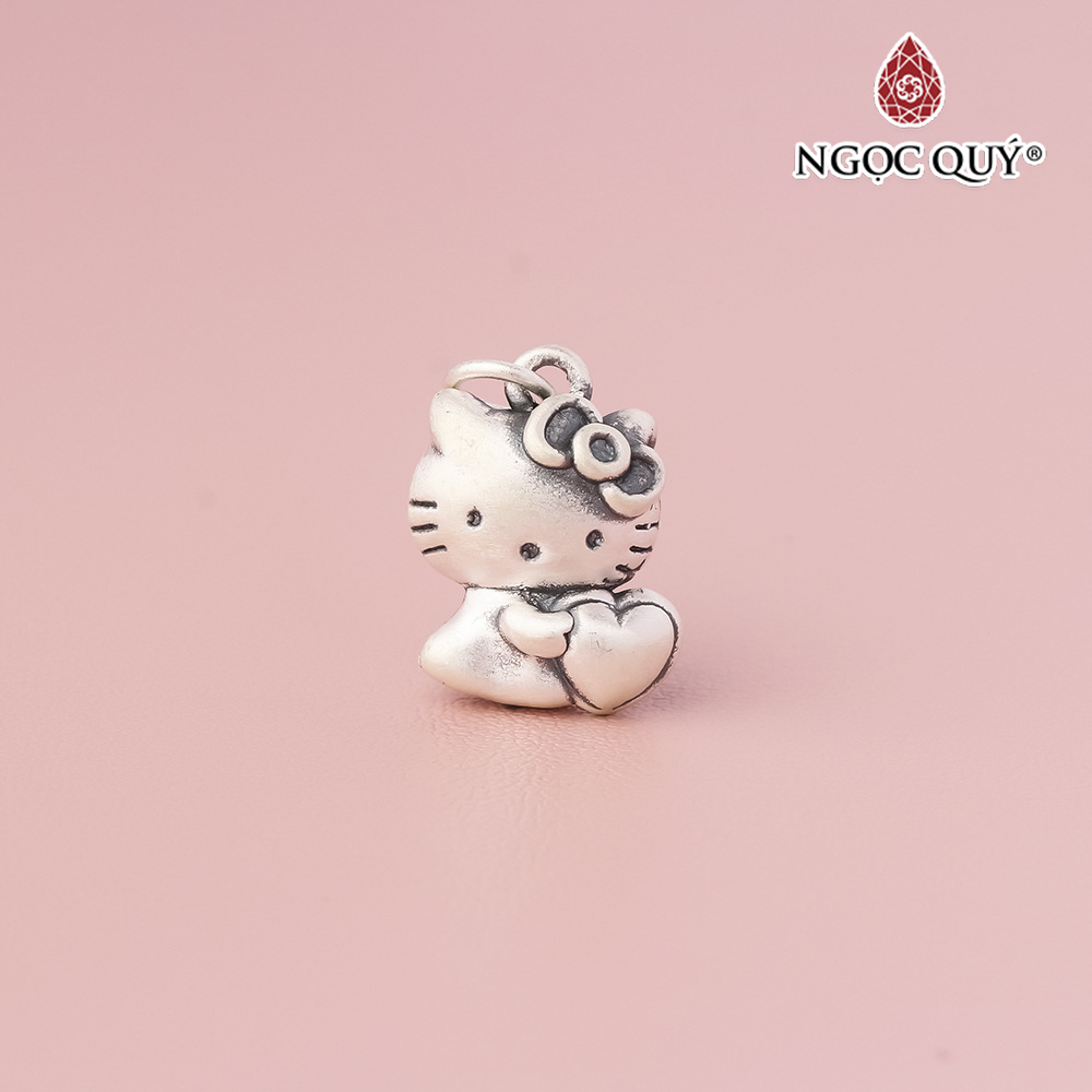 Charm treo hình mèo kitty ôm trái tim - Ngọc Quý Gemstones