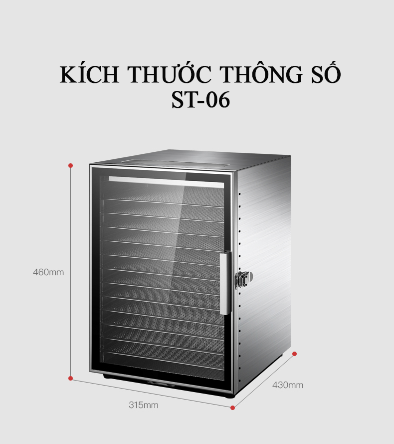 Máy sấy thực phẩm inox 12 khay sấy Septree ST-06 - Sấy hoa quả, dược liệu, khô gà, khô bò.. Phiên bản tiếng anh xuất Châu Âu - Hàng chính hãng nhập khẩu