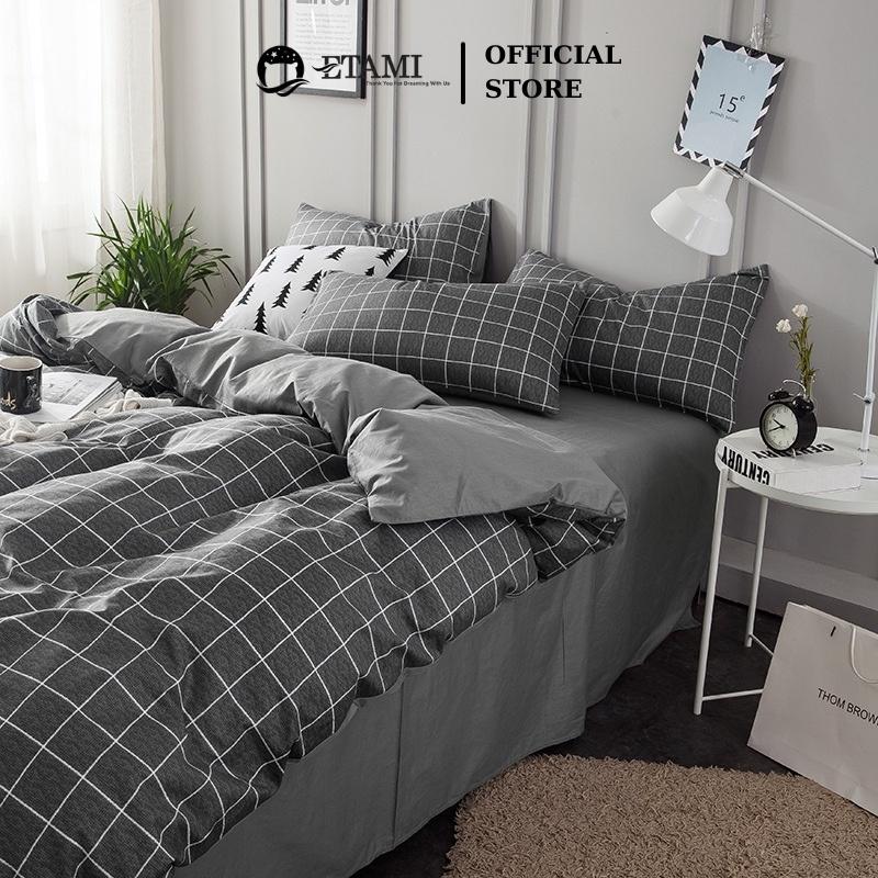 Bộ chăn ga gối đệm cao cấp cotton poly kẻ dạ cute miễn phí bo chun drap giường , ga trải giường P17