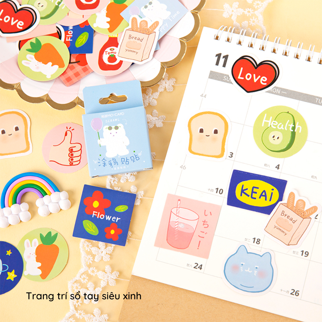 [Quà tặng] Sticker 11 hình dán trang trí sổ tay dễ thương mẫu bất kỳ Crabit