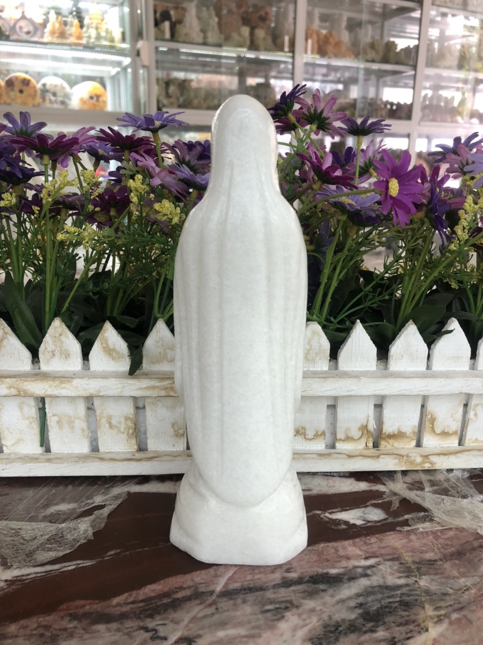 Hình ảnh Tượng Công Giáo Đức Mẹ Maria chấp tay đá cẩm thạch trắng - Cao 20 cm