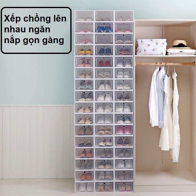 Hộp đựng giày dép nắp mở Nhựa mỏng nhẹ gấp siêu gọn, nắp cứng trong suốt, size lớn chịu lực