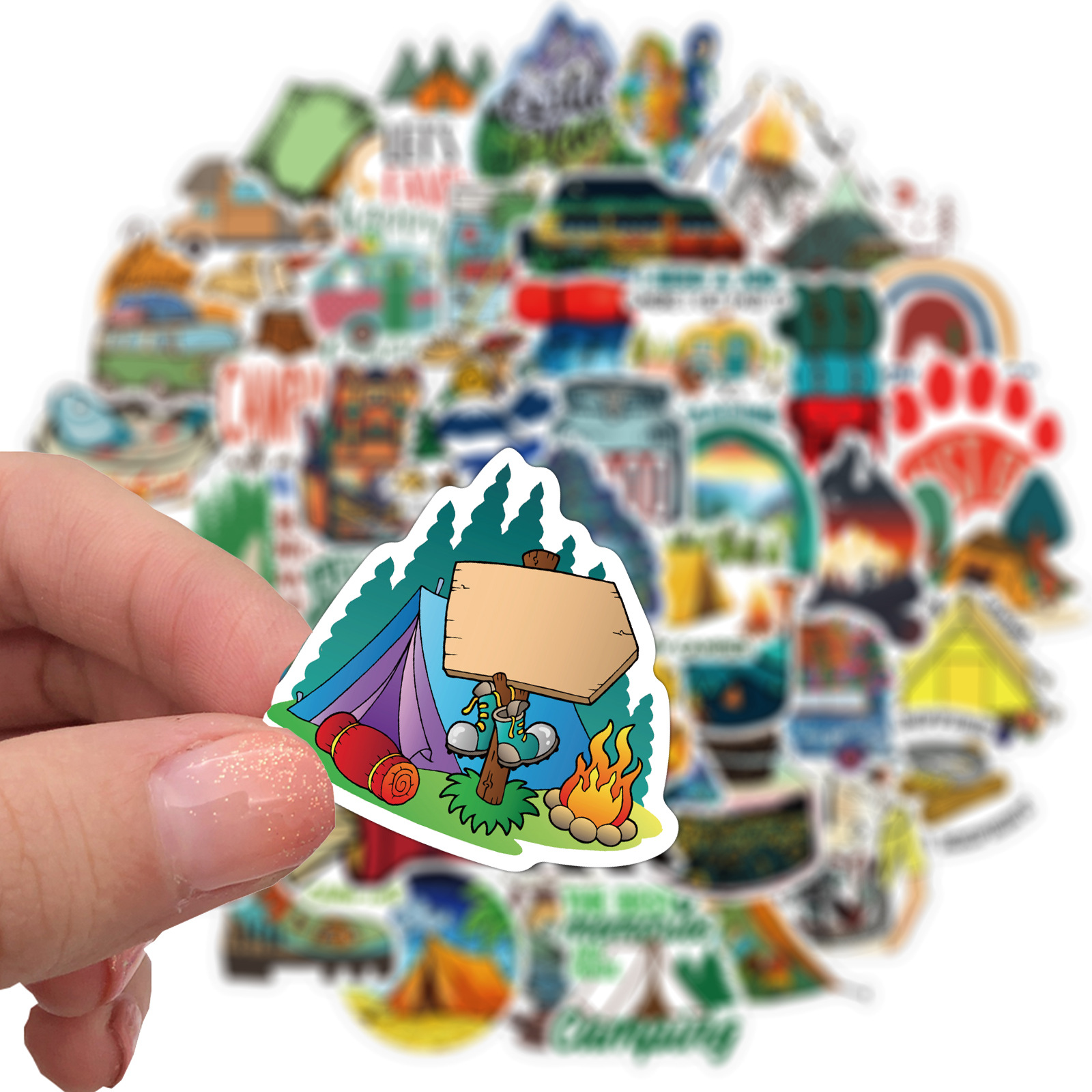 Set 50 Stiker dán trang trí chủ đề camping