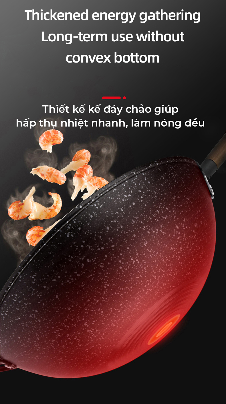 Chảo Chống Dính Mẫu Mới Chảo thép phủ vân đá y tế chống dính, chống mài mòn, tay cầm chống cháy cao cấp vân gỗ có thể tháo rời-Hàng nhập khẩu