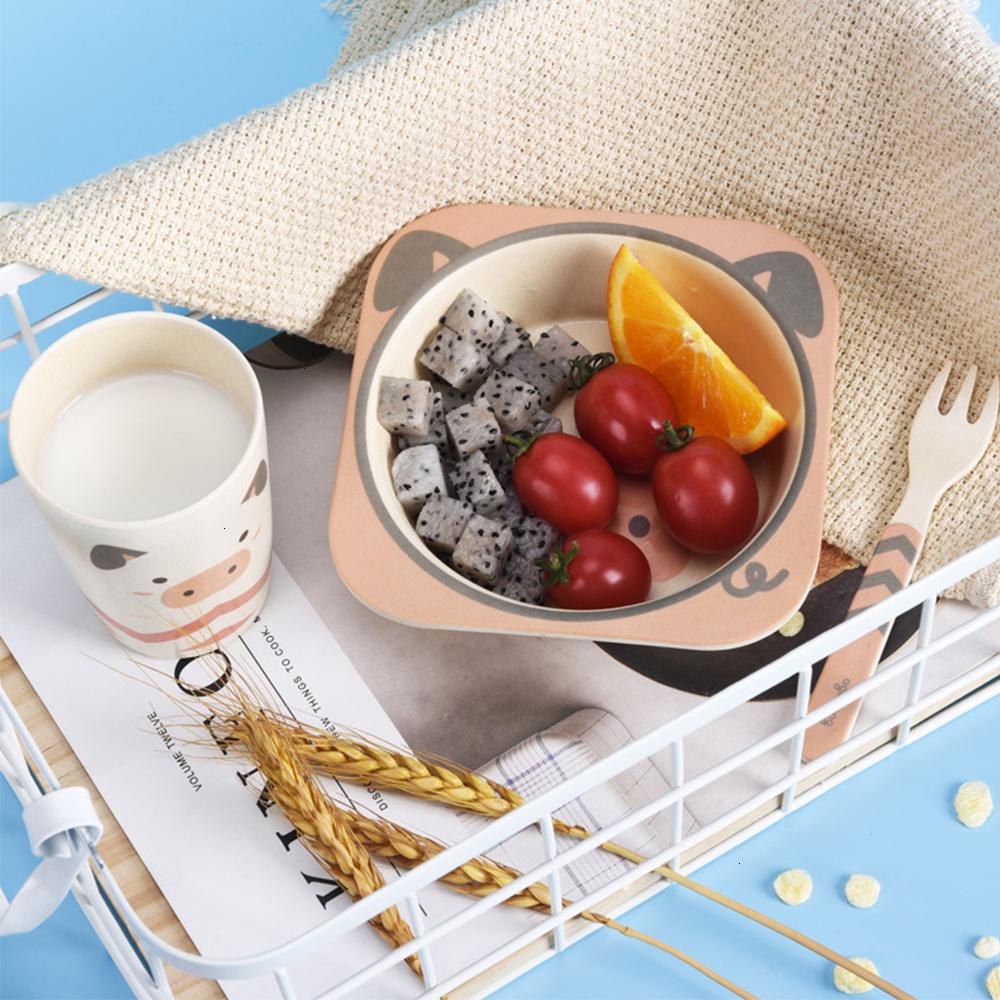 5 Cái/bộ Bát Ăn Cho Bé Bộ Trẻ Sáng Tạo Chống Rơi Sợi Tre Bộ Đồ Ăn Cho Bé Ăn Phân Vùng Món Ăn Động Vật Hoạt Hình Thìa Cho Bé đĩa