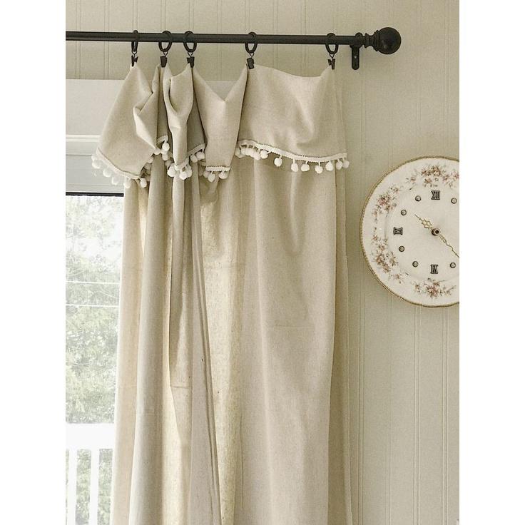 Rèm vải canvas rèm màn cửa trang trí phối ren pom pom xinh xắn