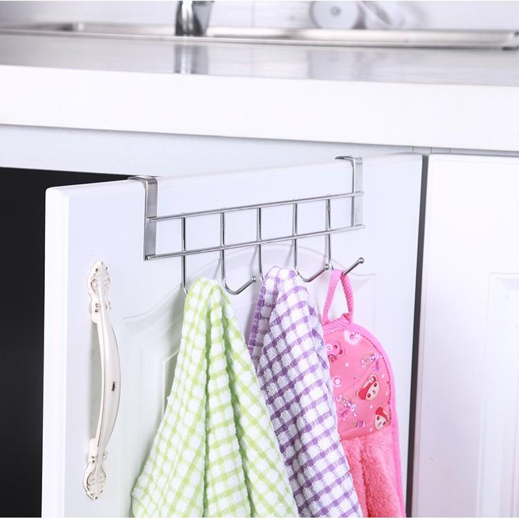 Khung Móc Treo Nồi INOX Gài Sau Tủ Bếp 5 MÓC KIỂU 5 - Treo Mũ Treo Đồ Sau Cánh Cửa