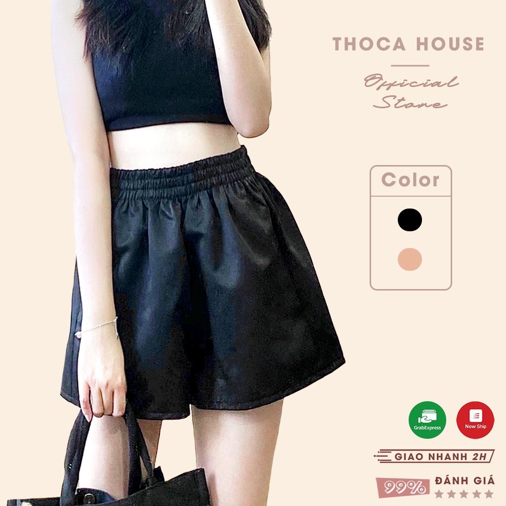 Quần short nữ tafta ống rộng chuẩn form không nhăn THOCA HOUSE đen, nude thời thượng