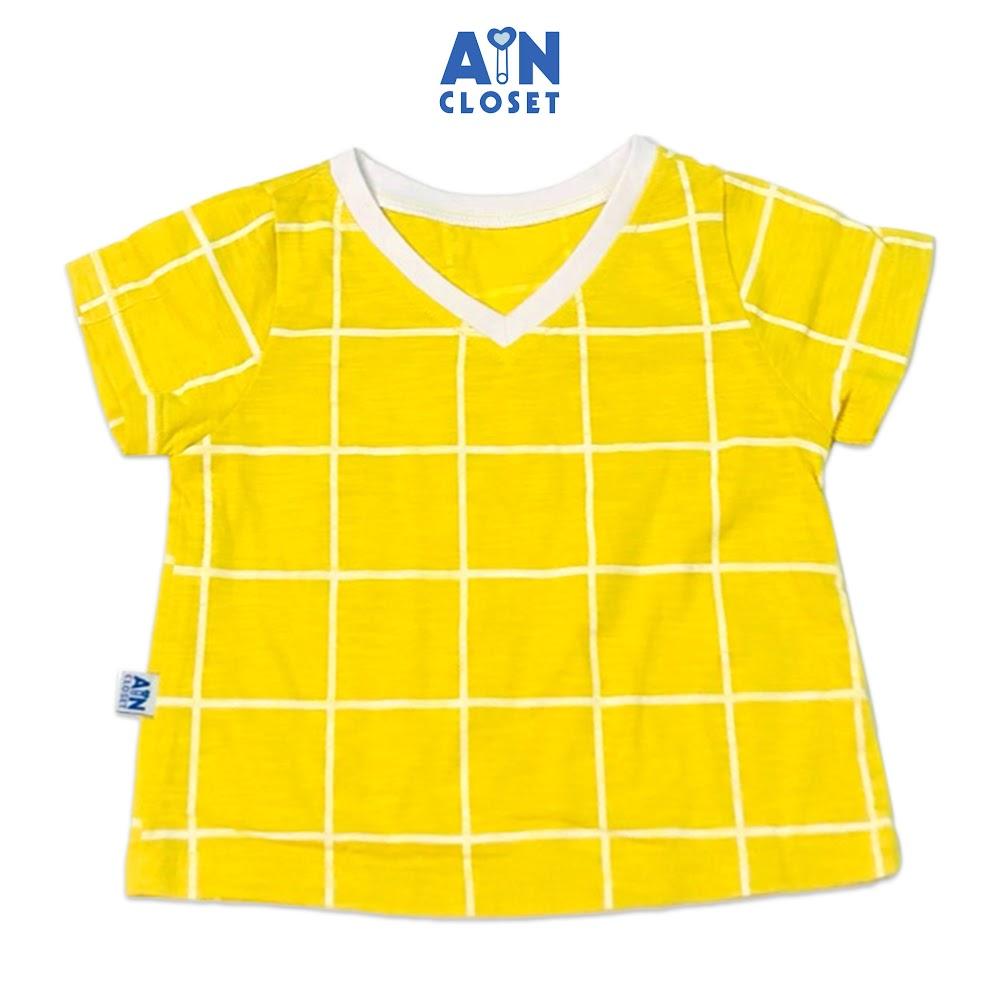 Áo ngắn tay unisex họa tiết Caro vàng thun cotton - AICDBTC6NAJG - AIN Closet