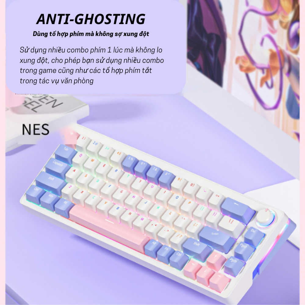 Bàn phím cơ Hotswap ZIFRIEND ZA68 không dây - LED RGB - Hotswap 5 pin - trục cơ tuyến tính - Hàng chính hãng