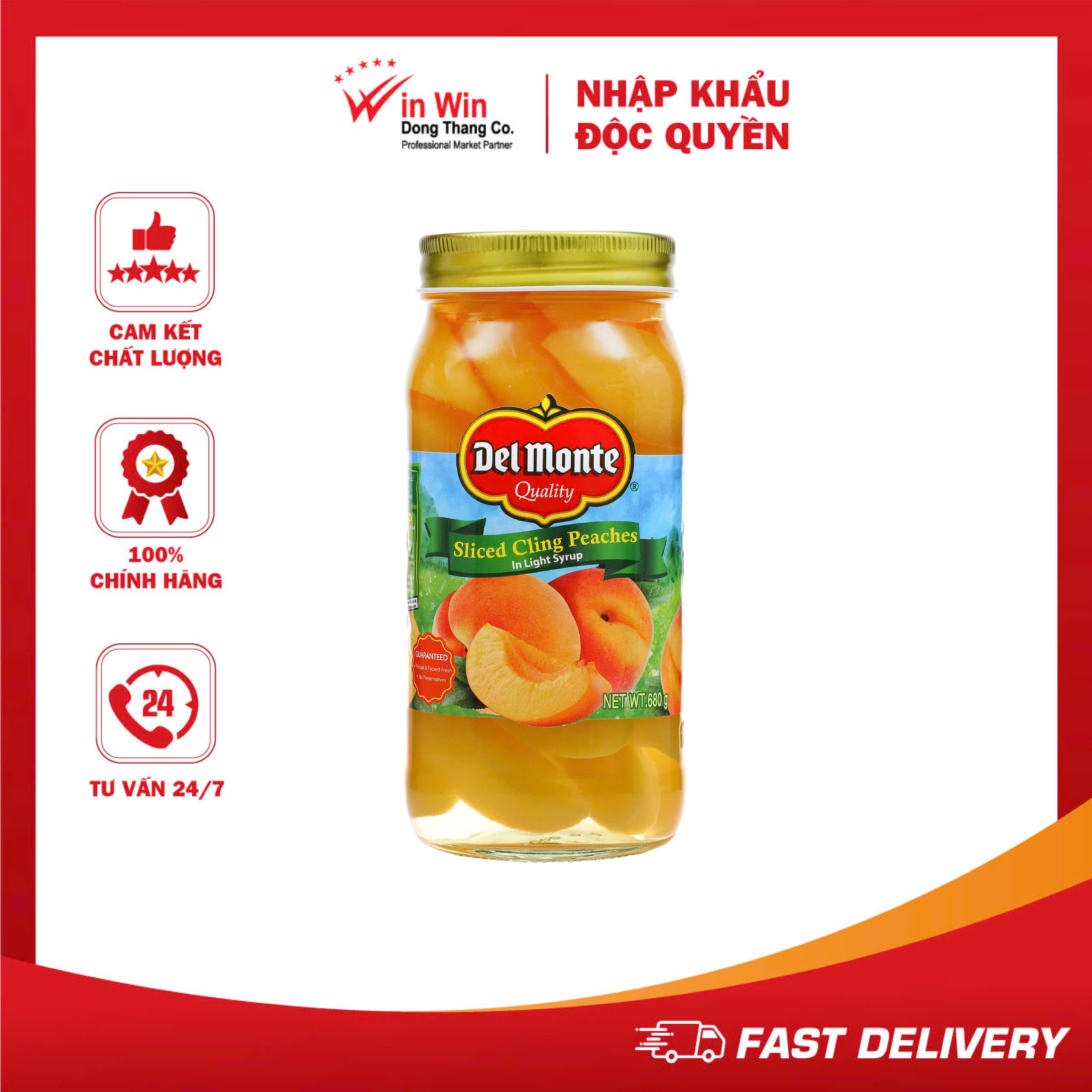 Đào Cắt Lát Ngâm Đường Del Monte 680g - Thương Hiệu Mỹ, SX China | Del Monte Sliced Cling Peaches in Light Syrup 680g