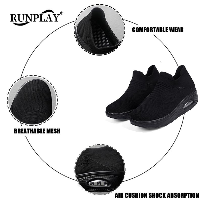 Giày Tennis Nữ Thoáng Khí 5CM Tăng Chiều Cao Giày Thể Thao Đệm Không Khí Nữ Đi Mút Giày Đáy Dày Các Nền Tảng Color: Black Tennis Shoes Shoe Size: 6