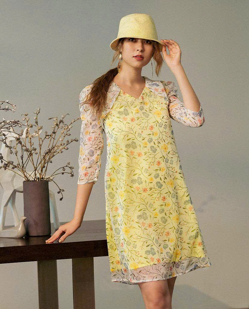 Đầm Suông Chifon Hoa Vàng Soleil thời trang thiết kế Hity Dre170