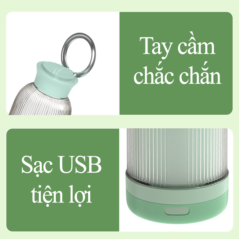 Máy Xay Sinh Tố Cầm Tay Mini Đa Năng Cao Cấp Lưỡi 4 Cánh Thép Không Gỉ Máy Xay Đa Năng Làm Sữa Đậu Nành Nhựa TPE Tốt Cho Sức Khỏe Công Suất Lớn Pin Trâu - ML040