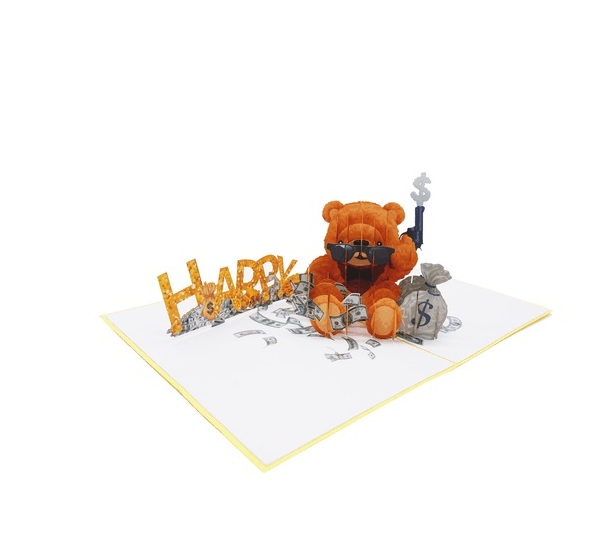 A48 -  Thiệp 3D Gấu Gangster – Happy Money Bear – Pop Up Card Viethands Giftshop