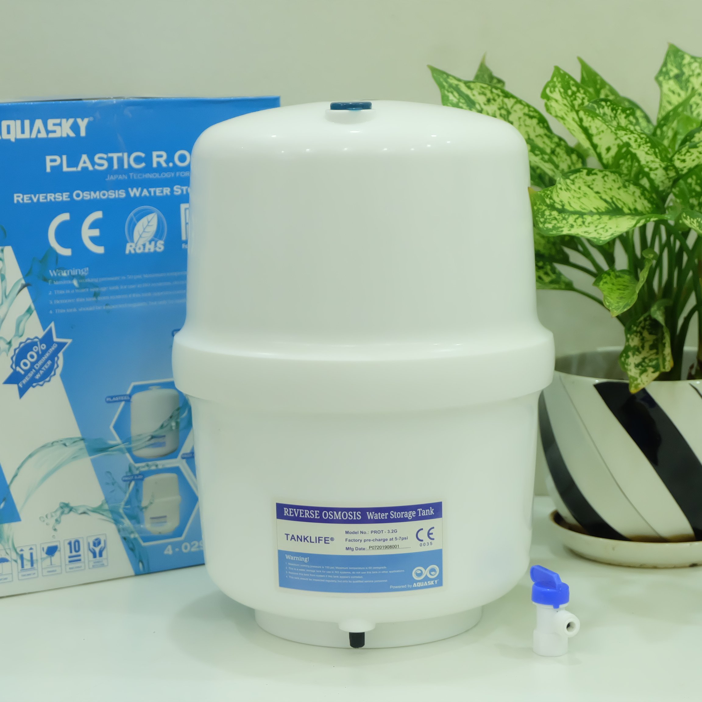 Bình áp chứa nước PROT-3.2G AQUASKY TANKLIFE bằng nhựa cho máy lọc nước - HÀNG CHÍNH HÃNG
