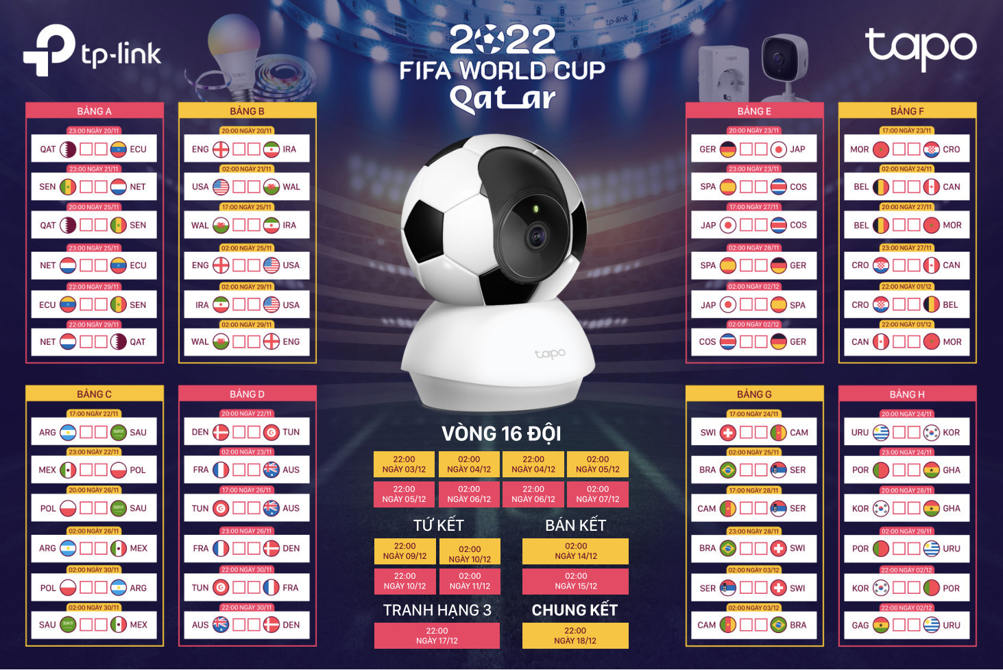 Lịch World Cup 2022 ( Theo giờ Việt Nam) - Hàng chính hãng