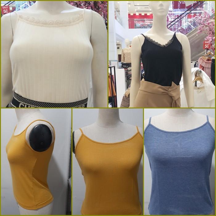 Áo 2 dây ren cổ- Sooyoung- Chất liệu Thun gân cotton co giãn thoải mái, Thấm hút mồ hôi