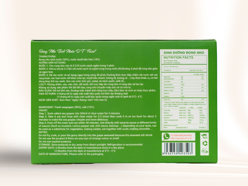 Rong Nho Tách Nước DTFOOD Hộp 175g (5 Gói x 35g) Giàu Dinh Dưỡng