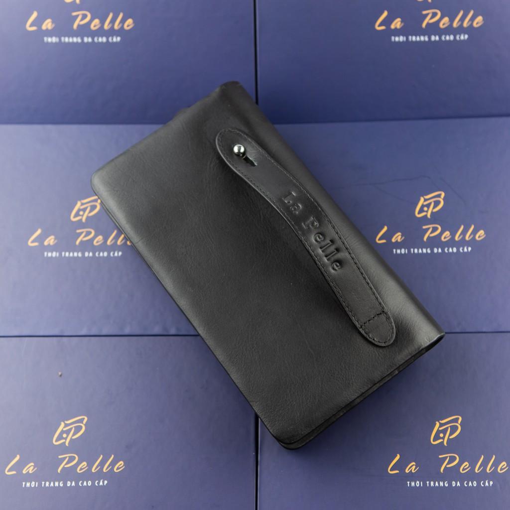 Ví dài cầm tay (Clutch) đựng điện thoại da bò thật cao cấp - Màu Đen/Đỏ phiên bản 2020