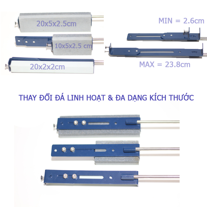 Dụng cụ mài dao, tạo lưỡi dao chính xác góc nghiêng và dễ dàng thay góc độ để phù hợp với đa số dao có sẵn trên thị trường, đá mài thay được linh hoạt
