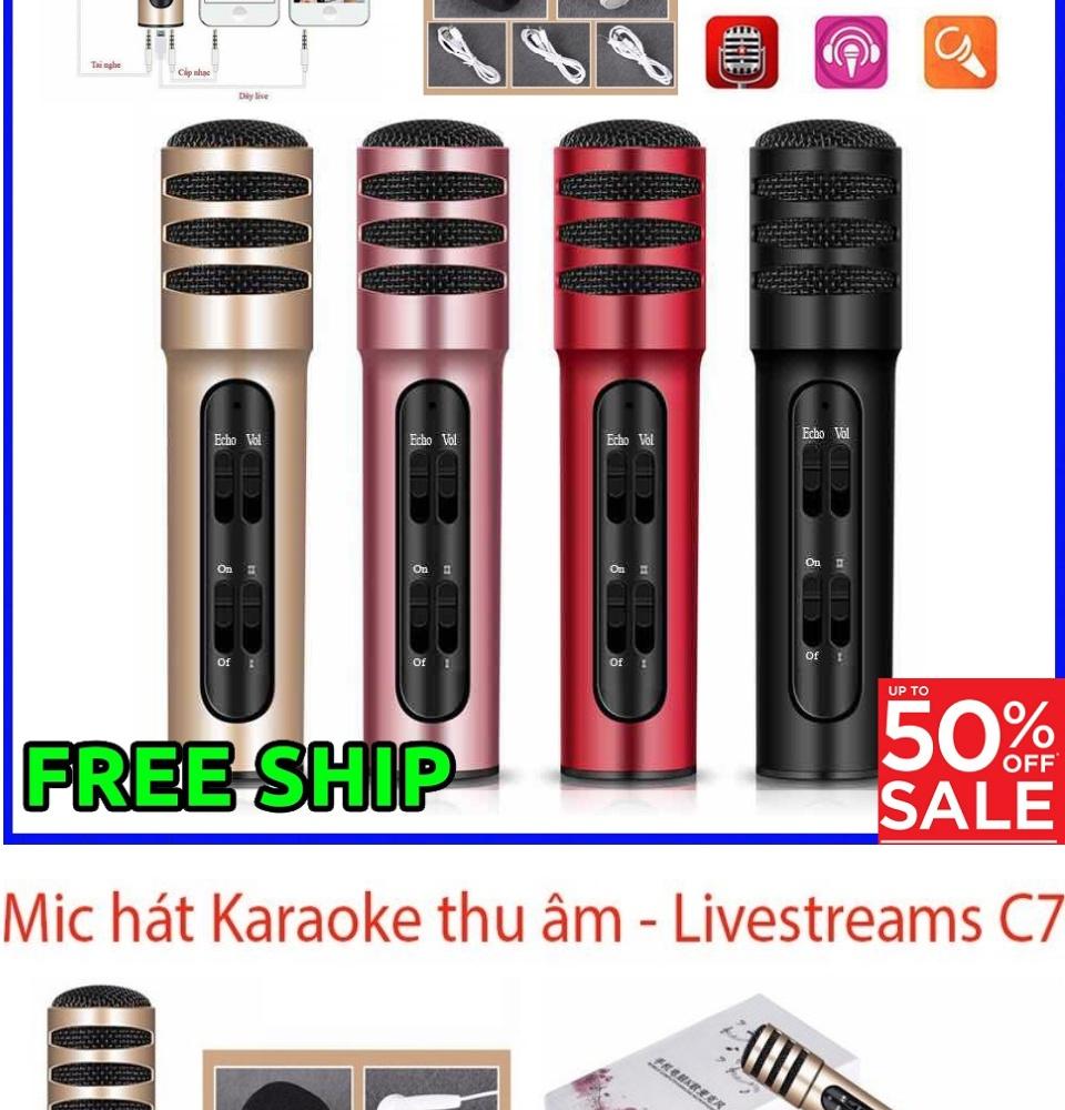 Mic karaoke, thu âm trên điện thoại,  livestream cho điện thoại C7 thu âm 3 IN 1, với âm thanh tự nhiên và tinh khiết.