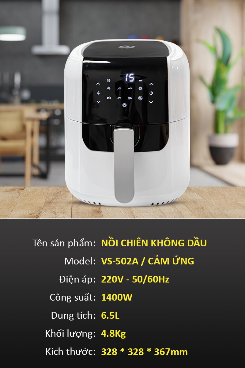 Nồi Chiên Không Dầu Việt Star Quốc Tế VS-502A, Dung Tích 6.5L Tiện Lợi, Tiết Kiệm Điện - Hàng Chính Hãng