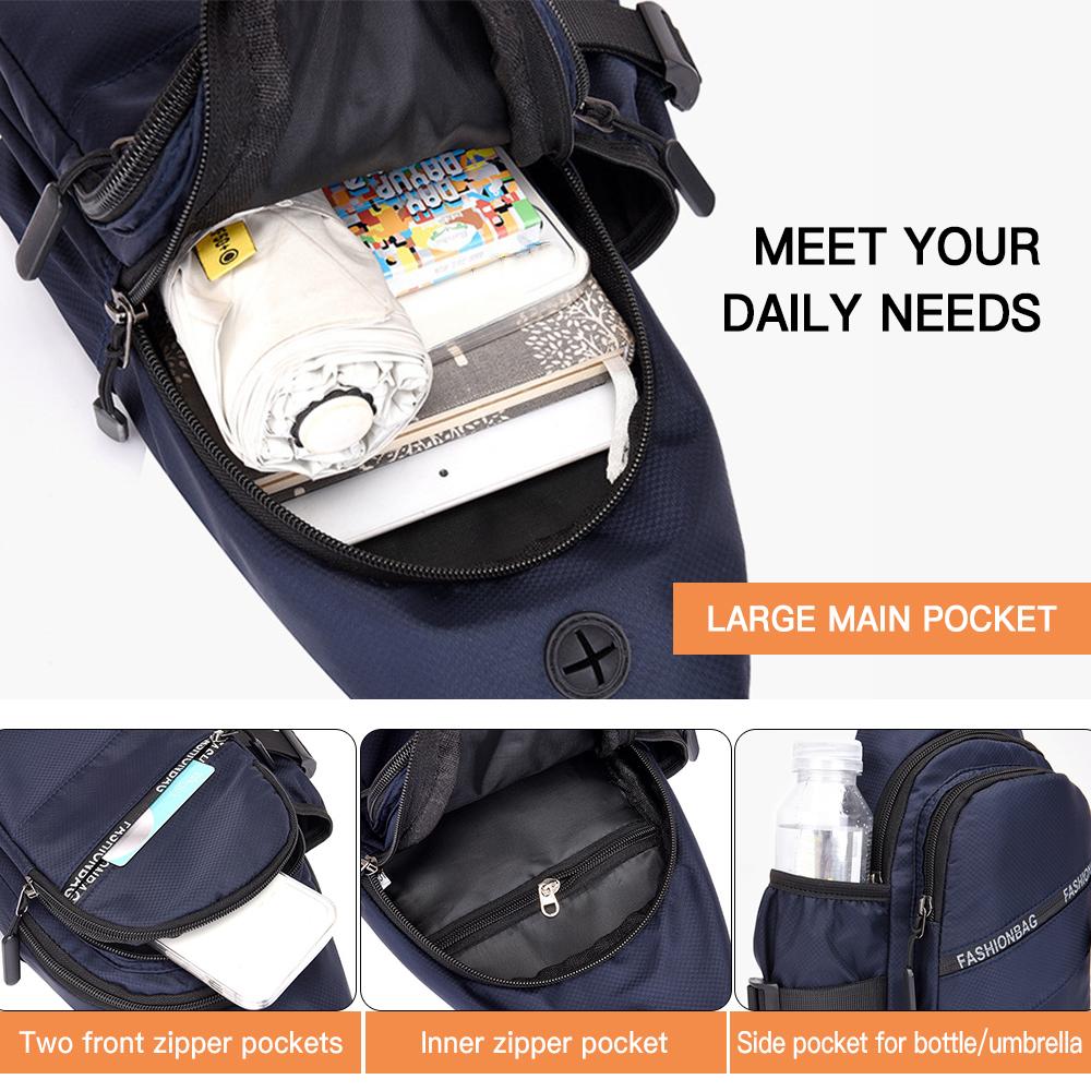 Men Waterproof Sling Bag Ultralight Crossbody Backpack Adjustable Strap Chest Bag Shoulder Daypack With headphone jack