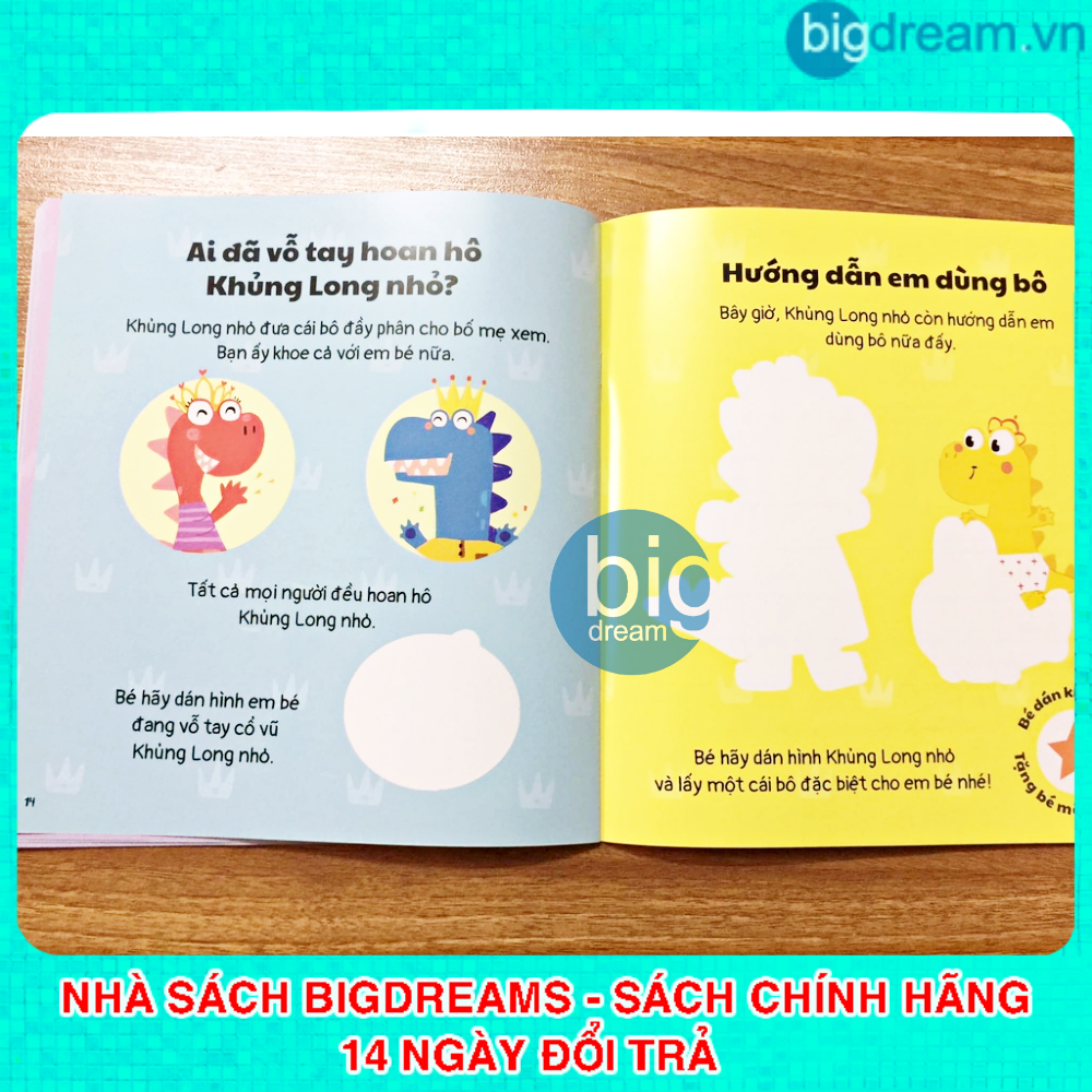 Sách bóc dán thông minh cho bé - Khủng long nhỏ Cái bô bỏ bỉm, bỏ bỉm! - Tặng hình ghép, hình dán và thước đo chiều cao