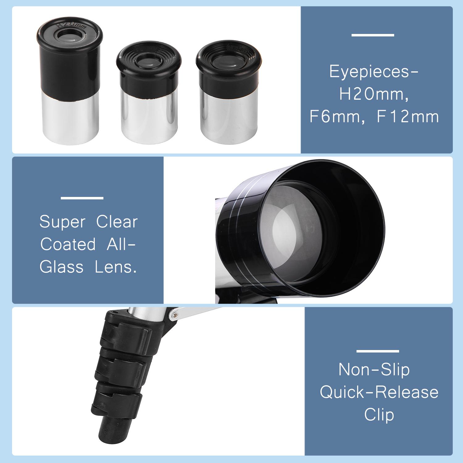 70mm Astronomical Telescope 150X High Power Monocular Telescope Refractor Spotting Scope with 5×24 Finder Scope Tripod