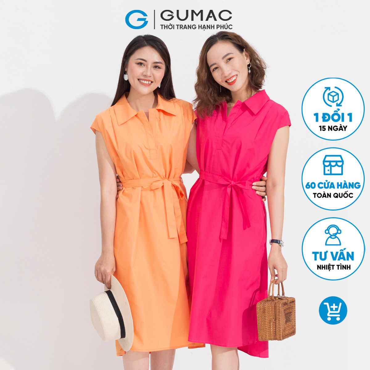 Đầm sơ mi vai kiểu GUMAC DD05041