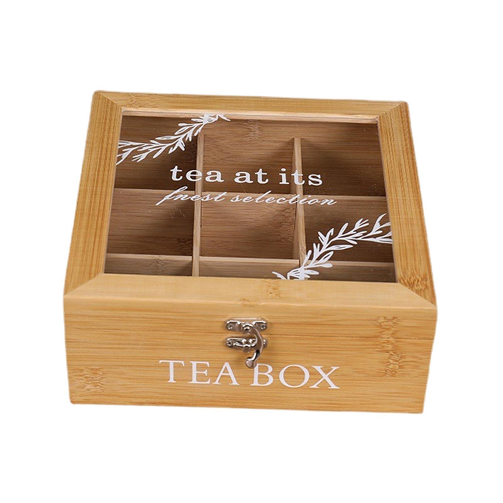 Tea Holder Jewelry Organizer Wooden Chest 9 Compartments Coffee Tea Candies Bin Storage Compartments Cabinets for Kitchen Cabinets Decor