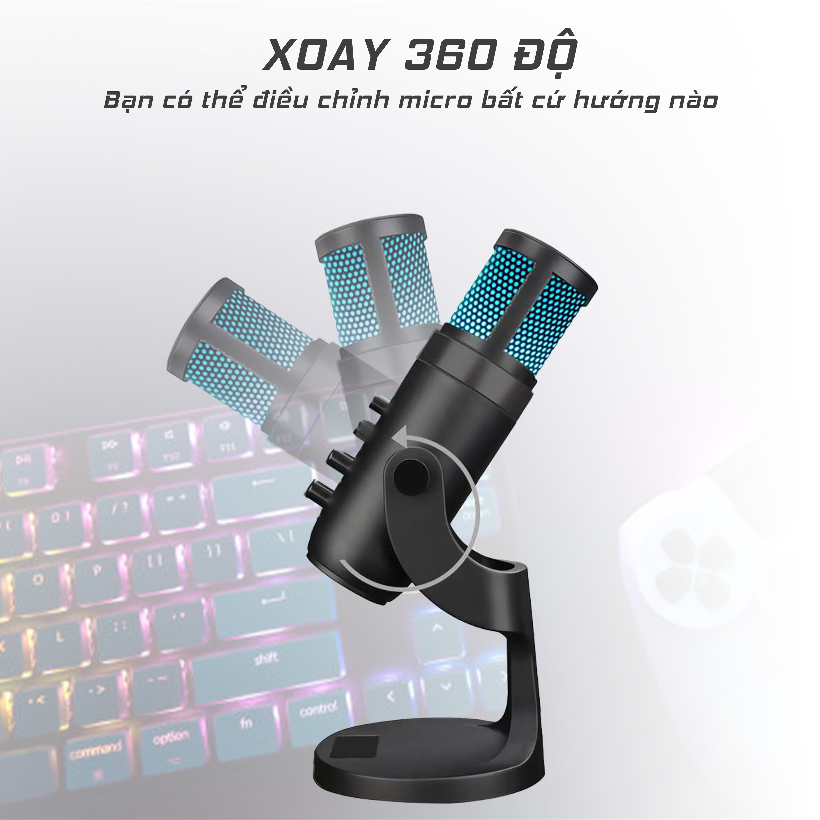 Micro thu âm Max-03 USB - Mic thu âm gaming có echo, cổng USB cho máy tính, laptop - Đèn led RGB 7 màu đặc sắc, cổng tai nghe 3.5mm, cảm biến tắt mở tiếng, xoay 360 độ dễ dàng - Hỗ trợ livestream, karaoke online, pk, gaming, Zoom online - Hàng nhập khẩu