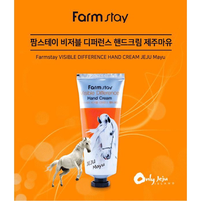 Kem dưỡng da tay mỡ ngựa Farmstay - FARM SATY VISIBLE DIFFERRNCE HAND CREAM JEJU MAYA