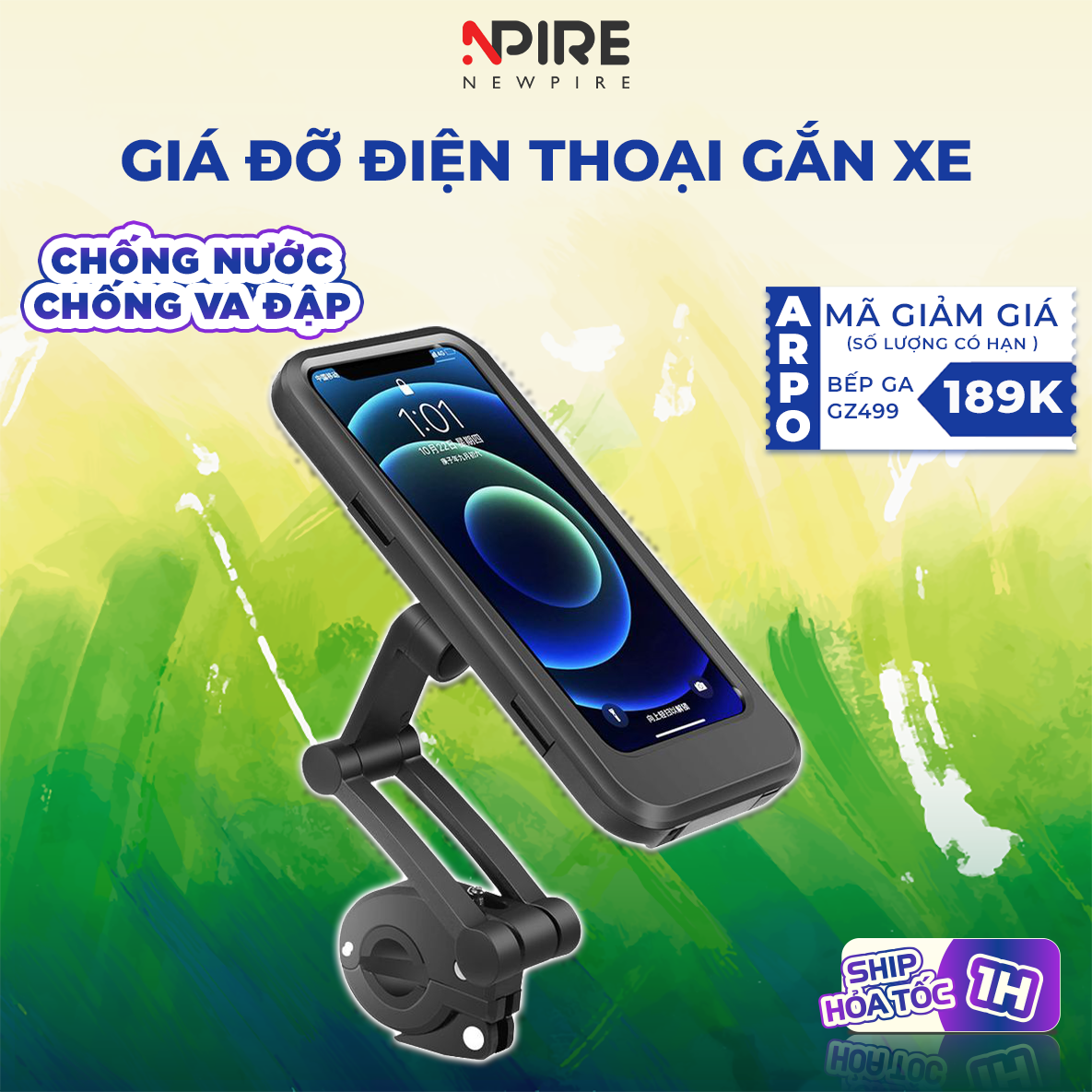 Kẹp Giá Đỡ Điện Thoại Đi Xe Máy Xe Đạp Chống Nước Xoay 360 Độ - Giá Đỡ Điện Thoại Xe Đạp Xe Máy Chống Va Đập Dùng Đi Mưa