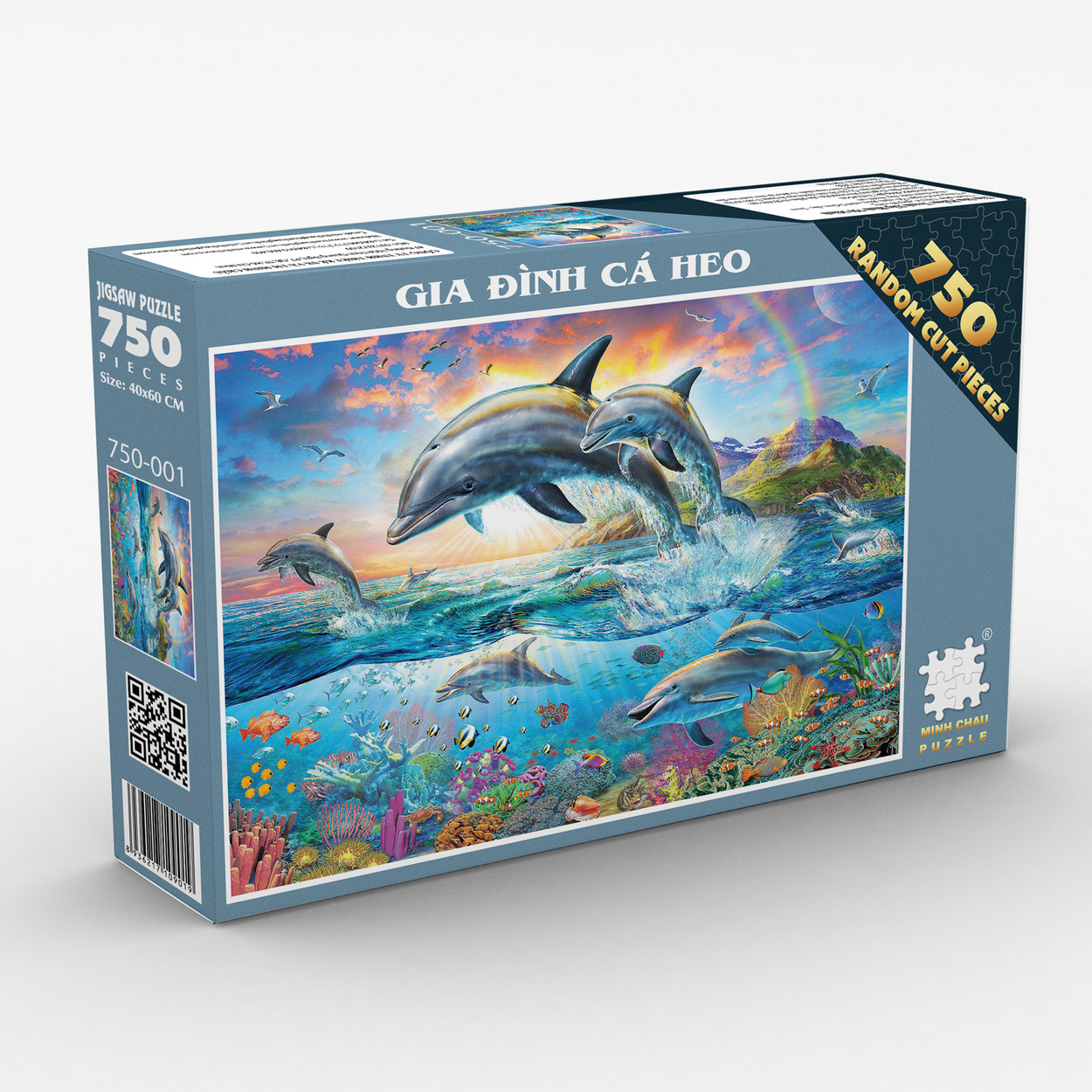 Tranh Xếp Hình Random Cut 750 Mảnh Minh Châu – Gia Đình Cá Heo