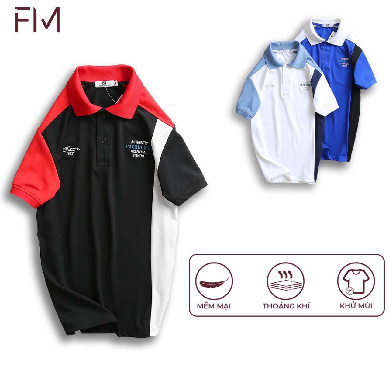 Áo thun polo nam ngắn tay, họa tiết thêu trước ngực, chất thun co giãn 4 chiều, form chuẩn phối màu lạ mắt - FORMEN SHOP - FMPS170