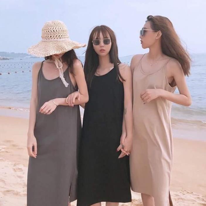 Váy ngủ 2 dây thun cotton trơn siêu mát mềm min Mys hitshop Fashion