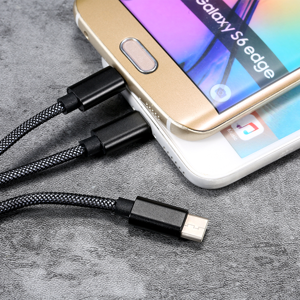 Cáp Sạc Nylon 3 Trong 1 2.4a Với Micro USB Loại C Cho IPhone XIaomi Huawei Samsung