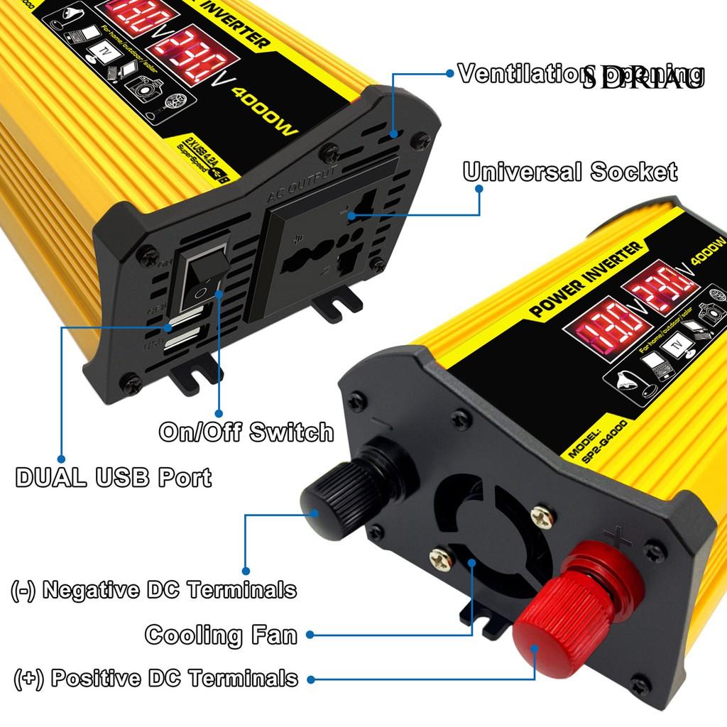 Bộ Chuyển Đổi Nguồn Điện Từ 12V Sang AC 220v/ 110v QCD 4000W Dành Cho Xe Ô Tô